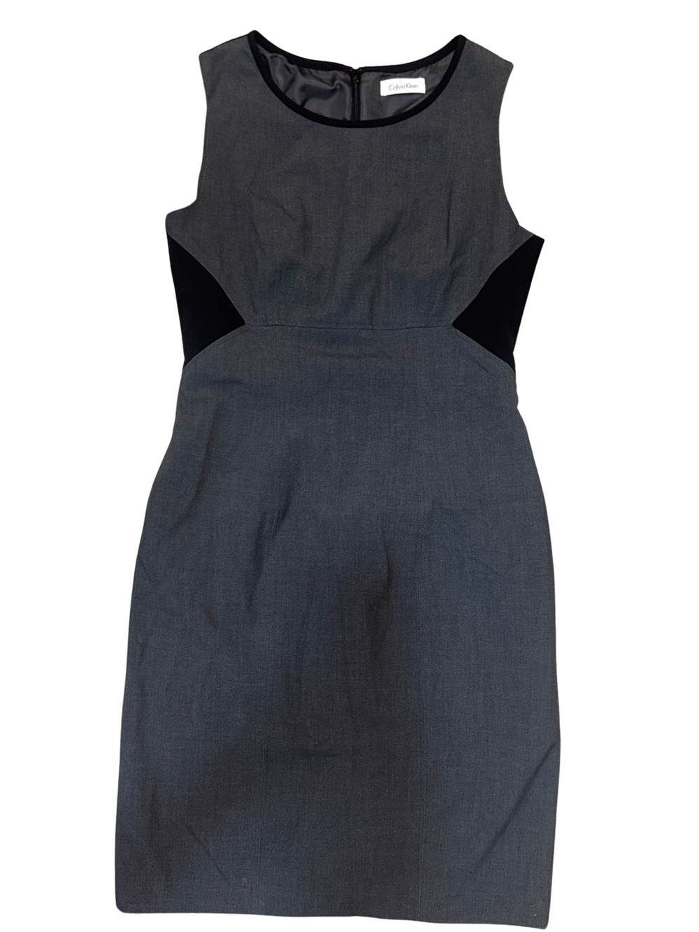 Calvin Klein Charcoal Gray Sheath Dress with Black Accents